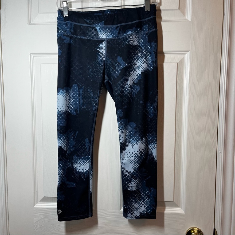 Athleta Black and Blue Cropped Leggings with Tie-Dye Effect Size Small